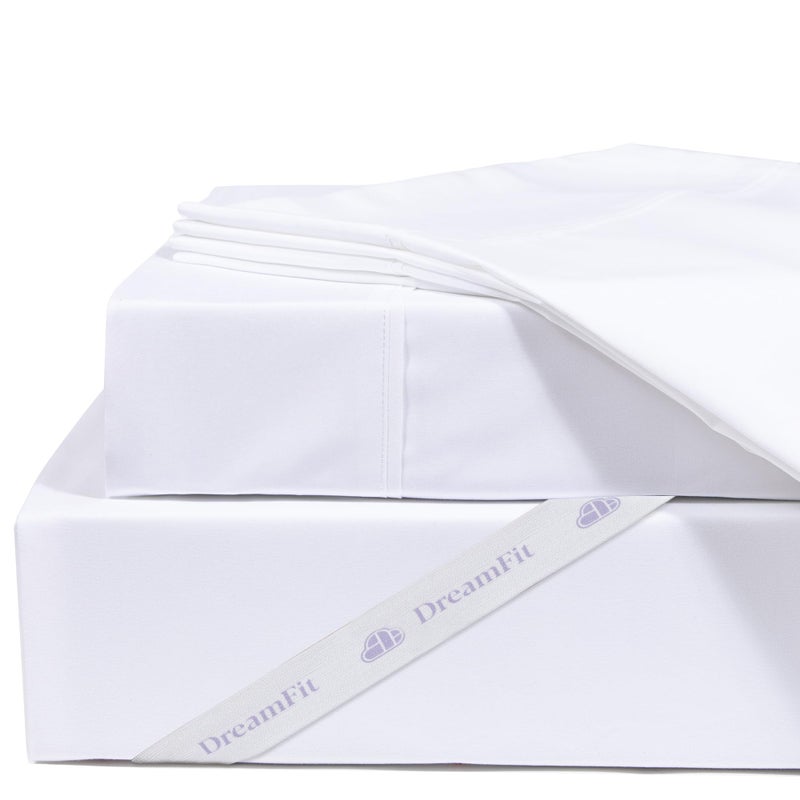 DreamFit DreamChill Cooling Bamboo Viscose Sheets for Hot Sleepers with Elastic Corner Straps 20 inch Extra Deep Pocket Breathable Silky Soft 100% Crafted in USA Twin XL Sheet Set White - Image 1
